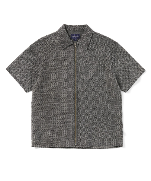 Damaged Denim Zip S/S Shirt Grey