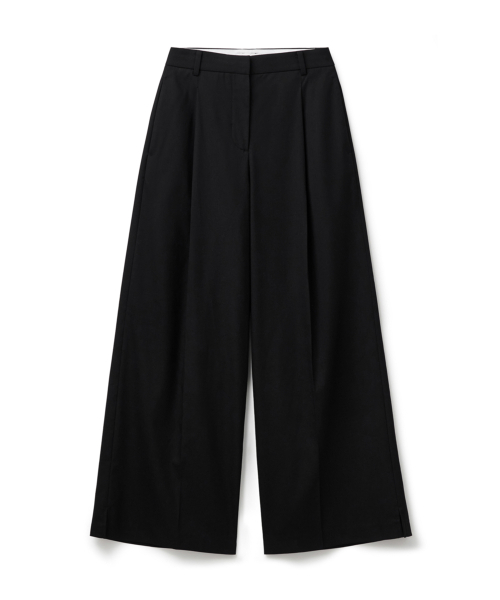 Single Pleat Wide Slacks Black