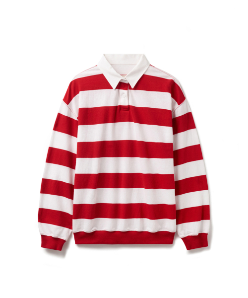 Oxford Collar Stripe T-Shirt Red
