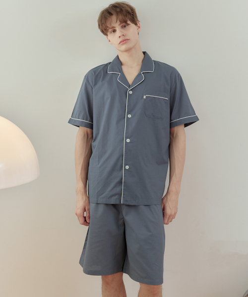 Classic Gray Mens Short Sleeve Pajamas Set