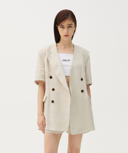 Linen half sleeve origami blazer
