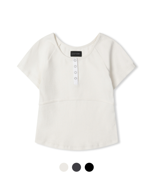Ribbed Henley Neck Half T-shirt [3COLOR]