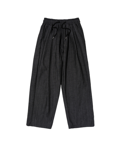 Широкие льняные брюки на резинке с защипами (Black)