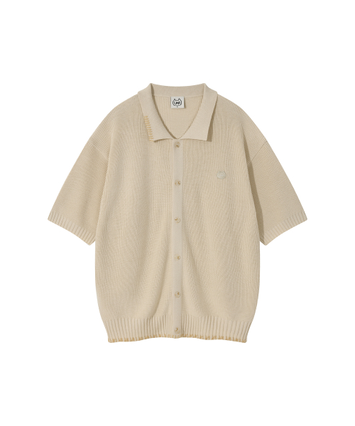 Полукардиган с воротником и контрастной строчкой, LIGHT BEIGE