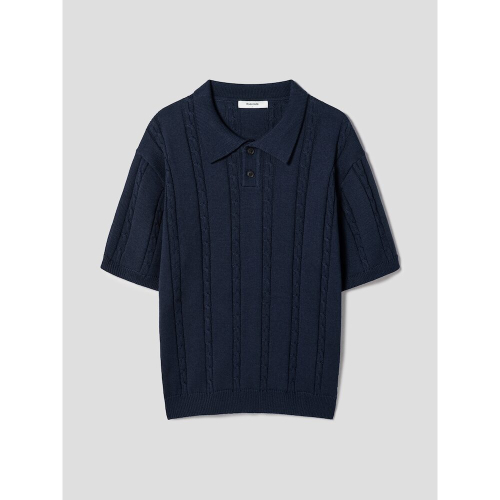 Вязаное поло с коротким рукавом косичкой Navy
