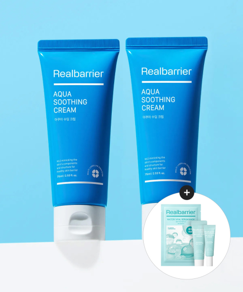 리얼베리어() 아쿠아 수딩 크림 75ML X 2개 (증정 워터리 히알 (세럼 7ml+크림10ml)+마스크1매)) 상품 이미지