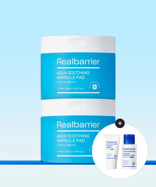 리얼베리어() 아쿠아 수딩 앰플 패드 70매 X 2개 (증정 익스트림 (크림25ML+토너30ML)) 상품 이미지