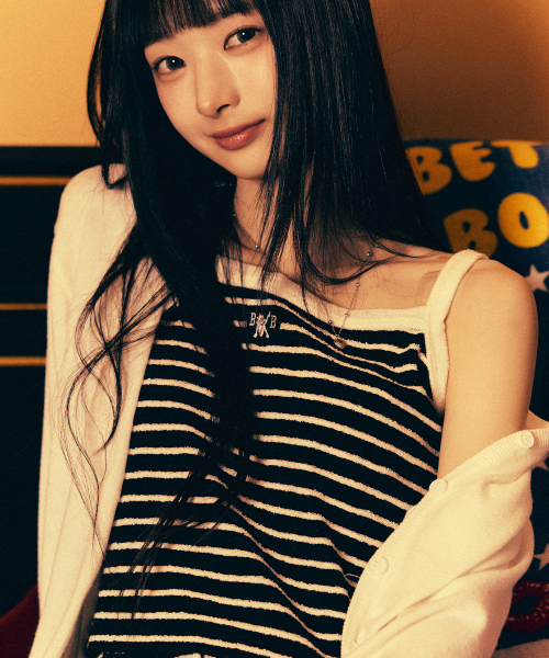 캔버스() [힛지스 착용] 베티붑 테리 스트라이프 슬리브리스_블랙 상품 이미지