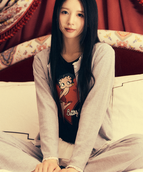 캔버스() [힛지스 착용] [SET] 베티붑 레이스 트리밍 파자마 세트_그레이 상품 이미지