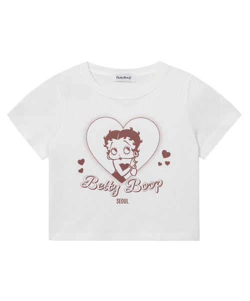 캔버스() [힛지스 착용] 베티붑 하트 빔 세미크롭 반팔티_화이트 상품 이미지