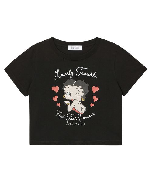 캔버스() [힛지스 착용] 베티붑 스윗 쎄시 세미크롭 반팔티_블랙 상품 이미지