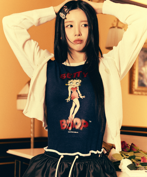 캔버스() [힛지스 착용] 베티붑 오리지널 타이트 링거 반팔티_네이비 상품 이미지