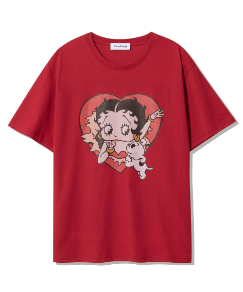 캔버스() [힛지스 착용] 베티붑 하트 버스트 오버핏 반팔티_레드 상품 이미지