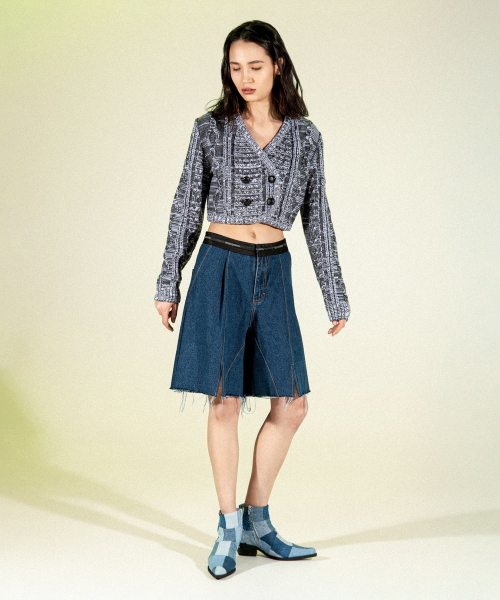 (W) широкий джинса шорты WIDE DENIM SHORTS ON CORSET BELT WITH SPLITS