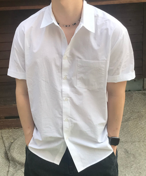 BASIC STANDARD FIT POCKET SHORT-SLEEVED SHIRT WHITE