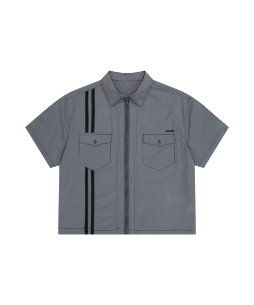 2-Lined Zip-Up Половина Shirts (Gray)