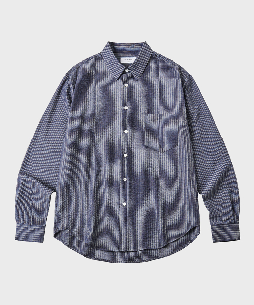 Рубашка из жатого хлопка в мультиполоску [Navy]