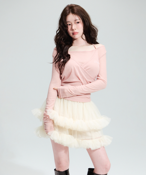 캔버스() [힛지스 착용] 베티붑 프릴 쉬폰 스커트_아이보리 상품 이미지