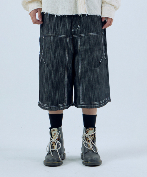 Джинсовые шорты-бермуды double-knee - Black Indigo
