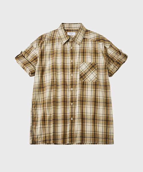 Свободная рубашка в клетку с подворотами (Beige)