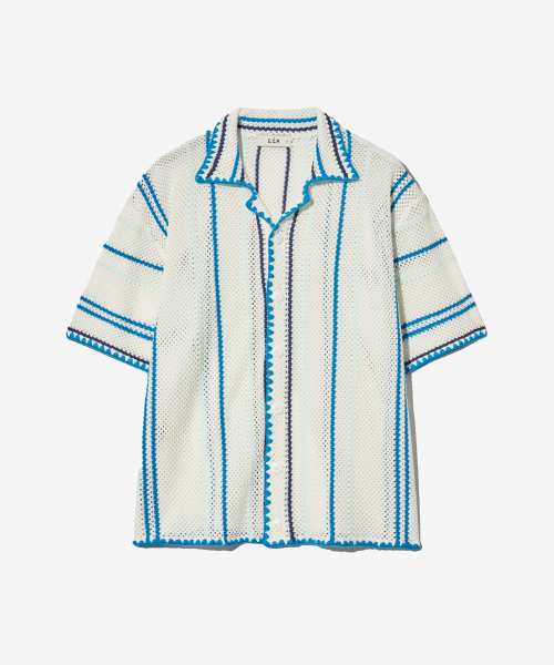 Striped Crochet Вязка Shirt_Blue
