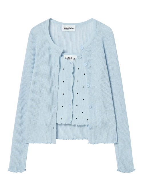 Комплект из топа и кардигана в горошек (Light Blue)