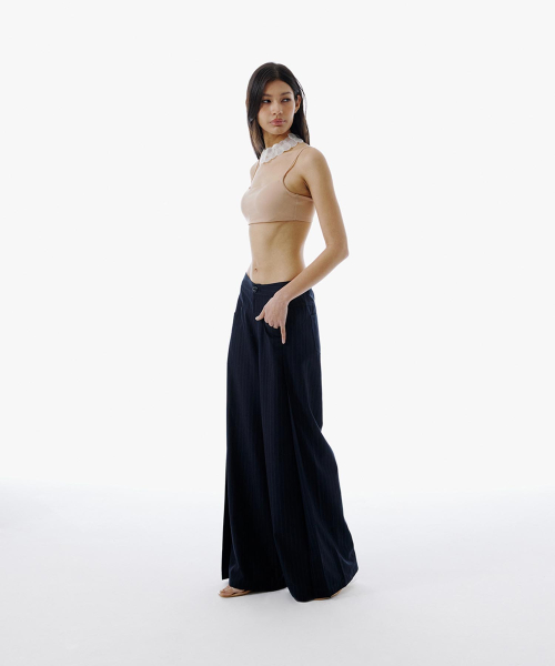 PLEATED WIDE PIN полоса брюки [DARK NAVY]
