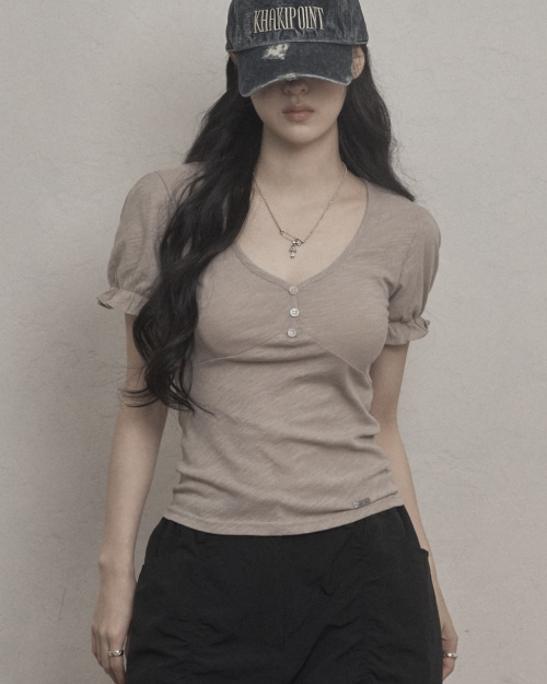 카키포인트(KHAKIPOINT) Puff Slub T-shirt (beige) - 사이즈