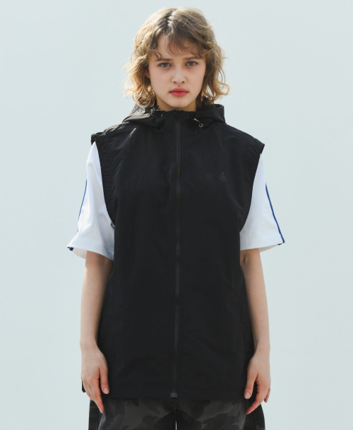 нейлон без рукавов капюшон ZIP-UP [BLACK]