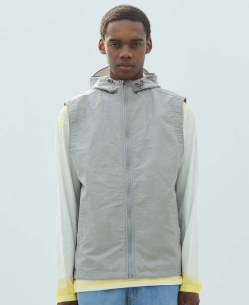 нейлон без рукавов капюшон ZIP-UP [GREY]