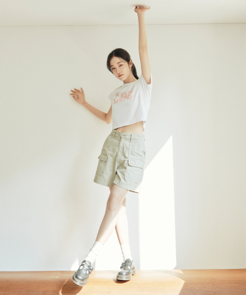 리() 우먼 빈티지 워싱 코튼 쇼츠 라이트 카키 상품 이미지