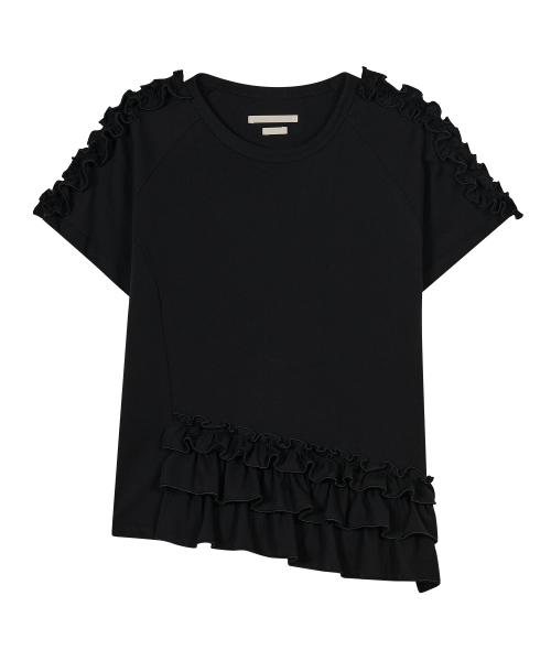 TYPESERVICE ♥ Asymmetrical Ruffle Trim Raglan Top 타입서비스(TYPESERVICE) Asymmetrical Ruffle Trim Raglan Top