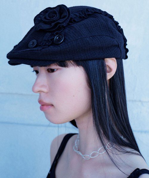 TYPESERVICE ♥ Applique Flat Cap /追跡付 타입서비스(TYPESERVICE) Appliqué Flat Cap [Black] - 사이즈