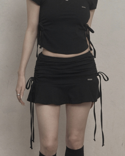 Ribbon Shirring Skirt (black)
