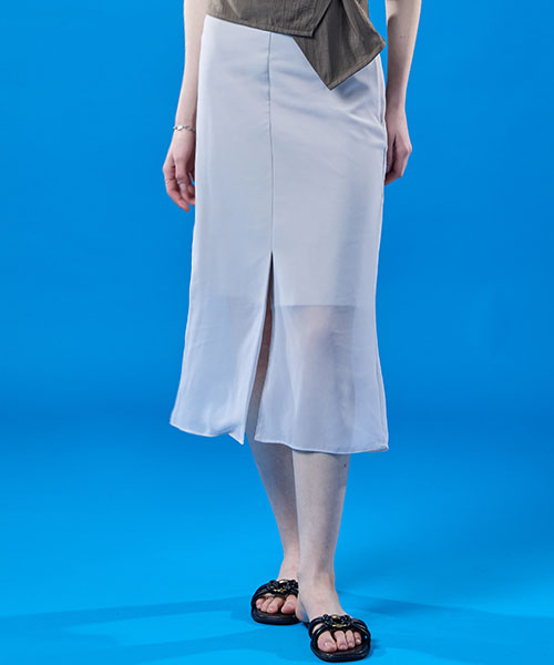 콜릿() 시스루 쉬폰 트임 쿨링 레이어드 롱스커트 [IVORY] 상품 이미지