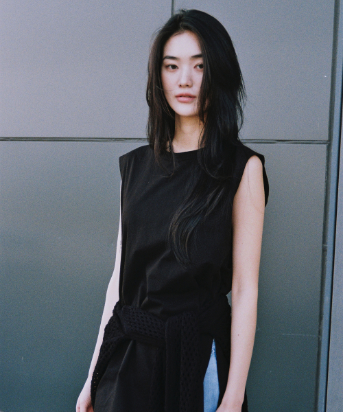 хлопок Square Layered платье (Black)