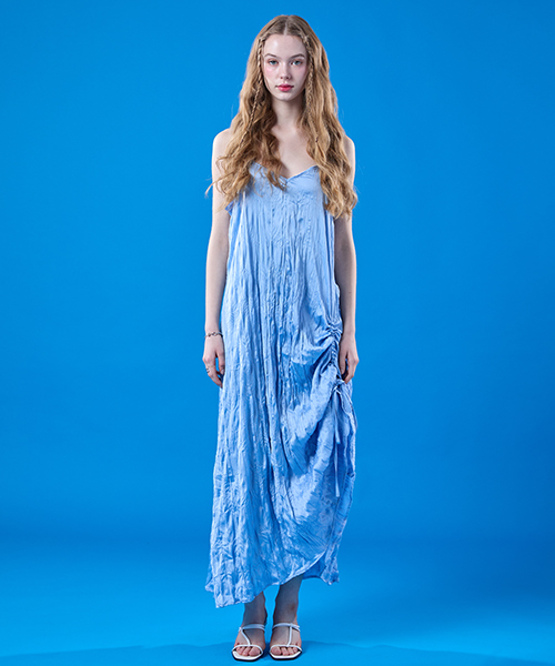 콜릿() 레이어드 쿨링 쉬폰 마몽 셔링 스트랩 롱원피스 [BLUE] 상품 이미지