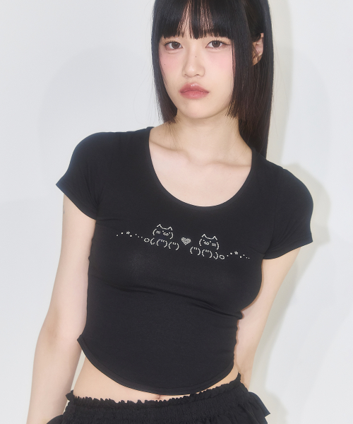 일리고() 냥코 핫픽스 핏티드 티셔츠 블랙 상품 이미지