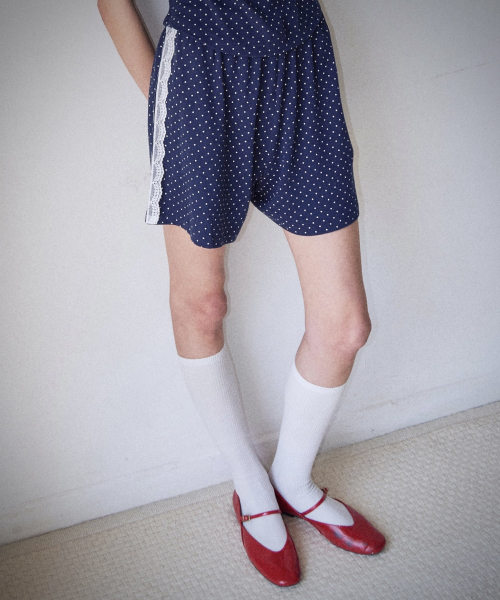 Dot Detailed Side Race Shorts Navy