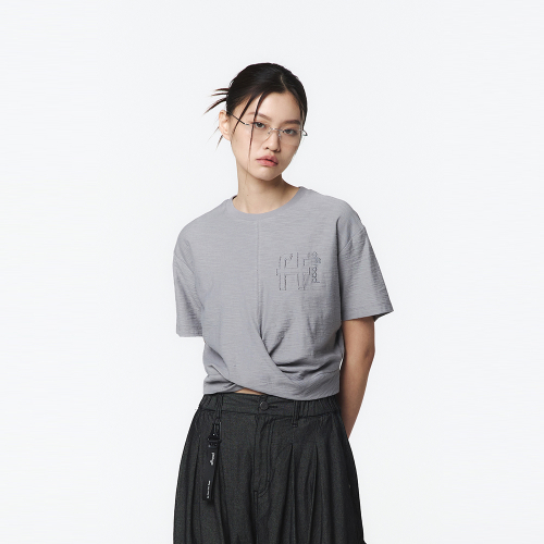 ㈜독립문 [오프로드] 여성 슬럽 꽈배기 크롭 티셔츠 (화이트 그레이)_5L45315 5L45315_188