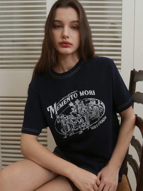 WAVE UNION★韓国 人気 Memento mori T-shirt navy 半袖Tシャツ Memento mori T-shirt navy - WAVE UNION