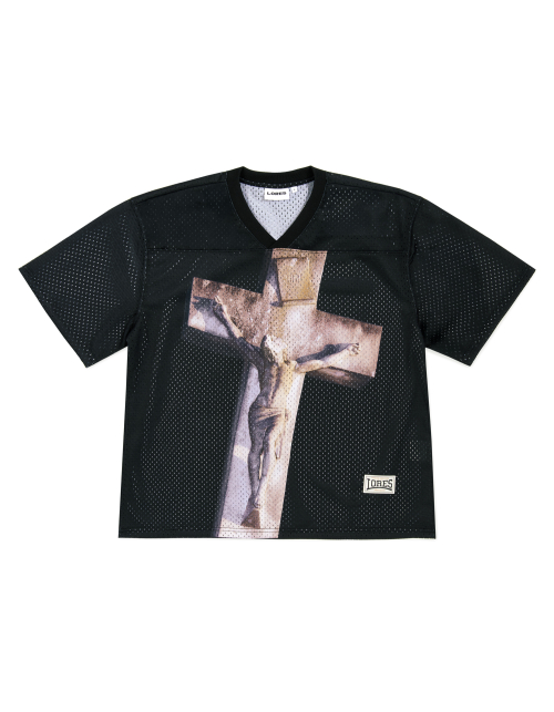 Cross Mesh Football Jersey - Black