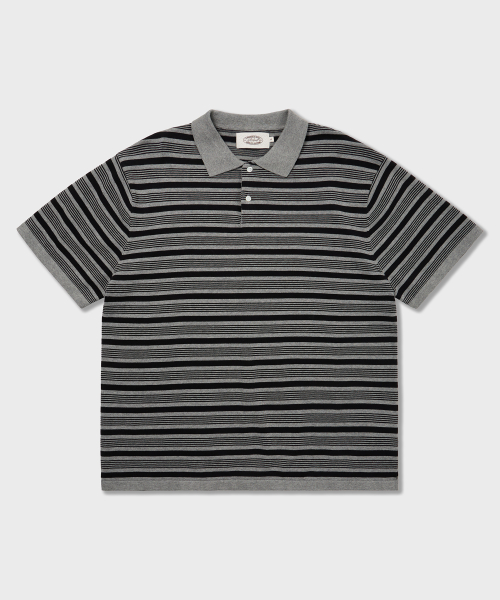 70s Multi Stripe Cotton Knit Polo Shirts Grey