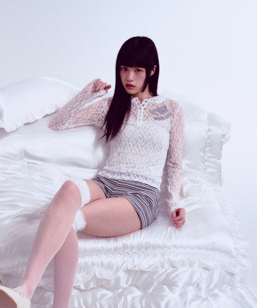 97 PDC LACE BUTTON HOODIE WHITE
