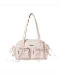 LEATHER POCKET SHIRRING RIBBON BAG BLACK
