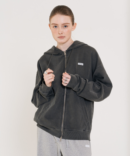 Small Logo Pigment полная худи Zip up чёрная