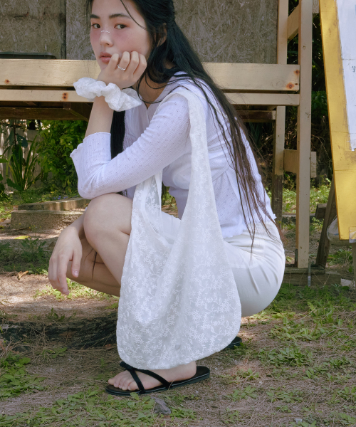 ★mucu and ebony★ Veil Lace Bag & Scrunch SET _ White 무쿠앤에보니(MUCU AND EBONY) Veil Lace Bag & Scrunch SET