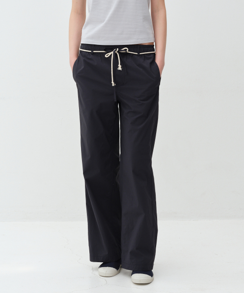NYLON WIDE BANDING PANTS - FOG NAVY