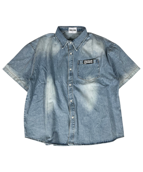 Denim Oversize половина Sleeve рубашка ((light blue))