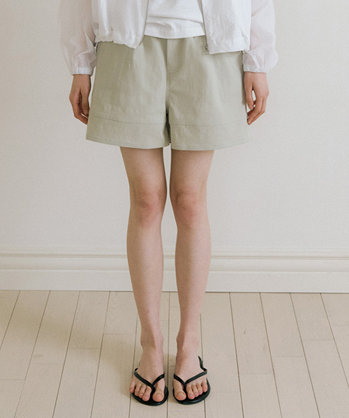 cotton slub shorts-beige